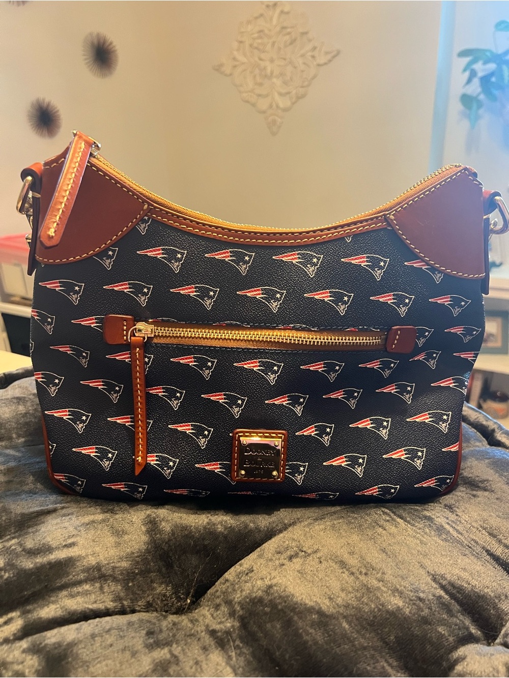 Dooney & Bourke Navy Patriots Mini Hobo with Brown Trim